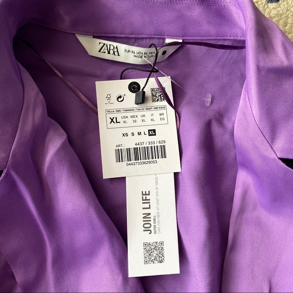 💜 ZARA PURPLE SATIN LONG SLEEVE BUTTON MINI DRESS! - Picture 6 of 16